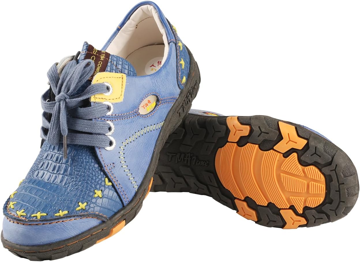 TMA EYES Women's Lace up Flat Leather Shoes With Patchwork Leather Design And Anti Slip Sole - Image 4