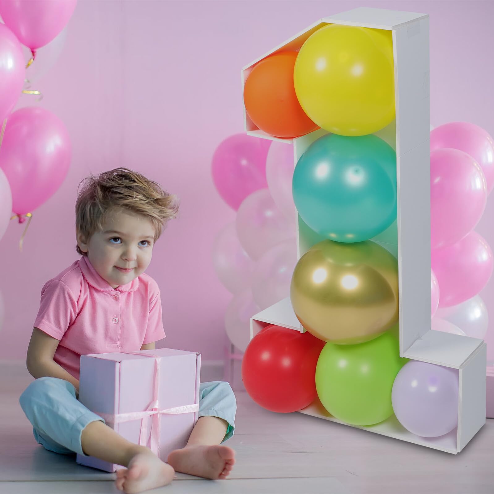 Cadre de Ballon Numérique Chiffre 1 pour Boîte à Ballons Décoration pour 1Er Anniversaire Shower Matériel Réutilisable Couleur Blanche Format Unique Fête Prénatale et Anniversaire