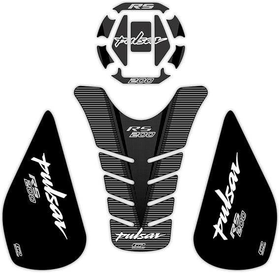 GP Kompozit Tank Pad Set Black Compatible for Bajaj Pulsar RS200 2015-2020