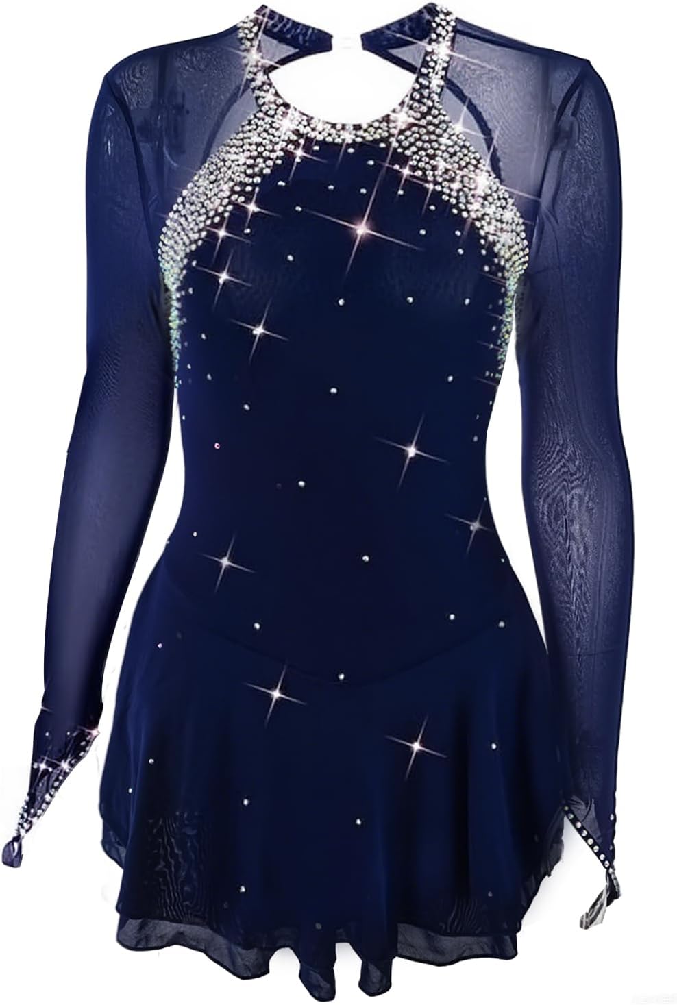 LIUHUO Ice Figure Skating Dress Girls' Long Sleeves Competition Perform Womens Elegant Handmade Crystal