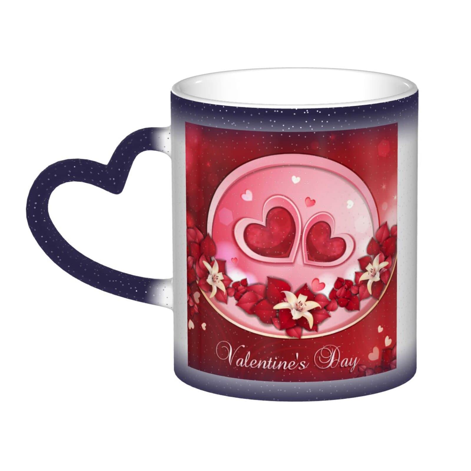 Zauberhafte Keramiktasse In Herzform – Farbwechselnd Mit Herzgriff Und Roten Herzmotiven – Fassungsvermögen 401–500 Ml – Geschenk Für Valentinstag & Co.