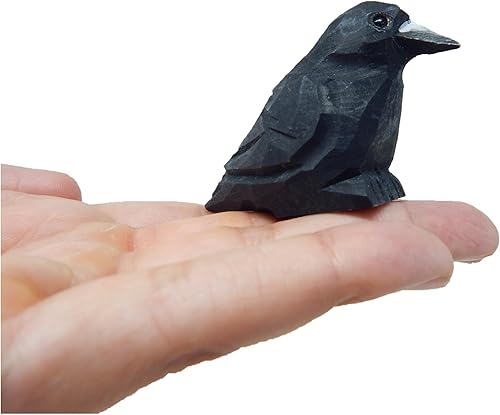 Figura de cuervo tallada a mano, estatua de cuervo de pájaro negro rave, escultura, escultura, arte en miniatura, decoración de tallado en madera,