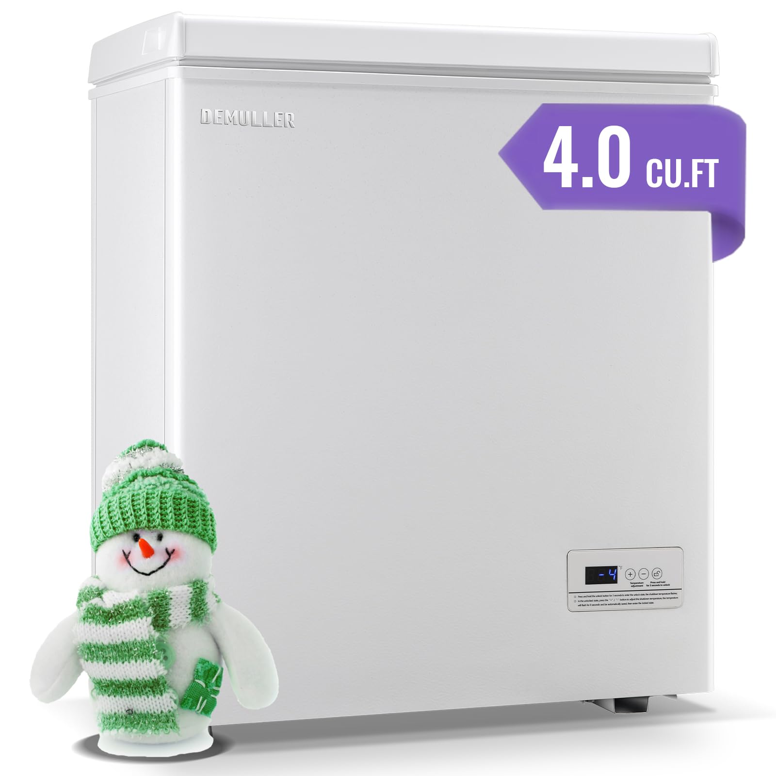 DEMULLER Congelador horizontal pequeño de 4.0 pies cúbicos con pantalla electrónica, termostato electrónico preciso a cada grado, cesta de almacenamiento ajustable, color BLANCO