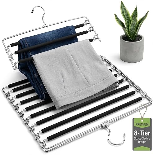 Percha para pantalones con brazo oscilante de varios niveles | Perchas de ropa que ahorran espacio con acolchado de espuma y brazos extraíbles |