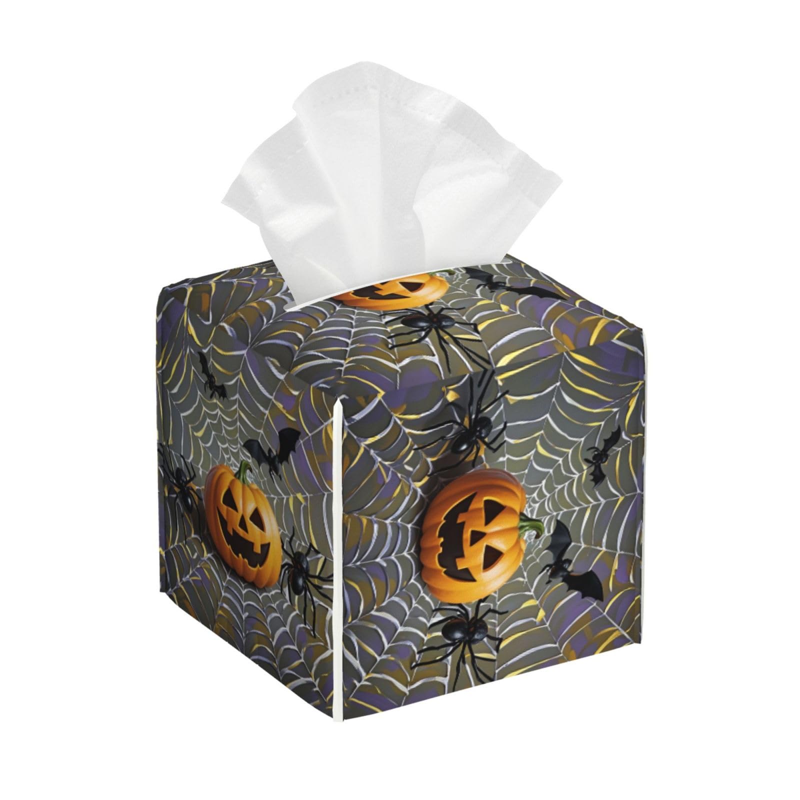 Pumpkin Black Spider Web Bat Tissue Box Cover Square Cube Boxes