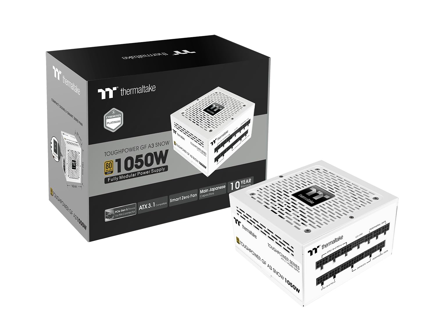 Thermaltake Toughpower GF A3 Snow Edition 1050W 80+ Gold Full Modular SLI/Crossfire Ready ATX 3.0 Power Supply; PCIe Gen.5 600W 12VHPWR Connector Included; PS-TPD-1050FNFAGU-N; 10 Year Warranty