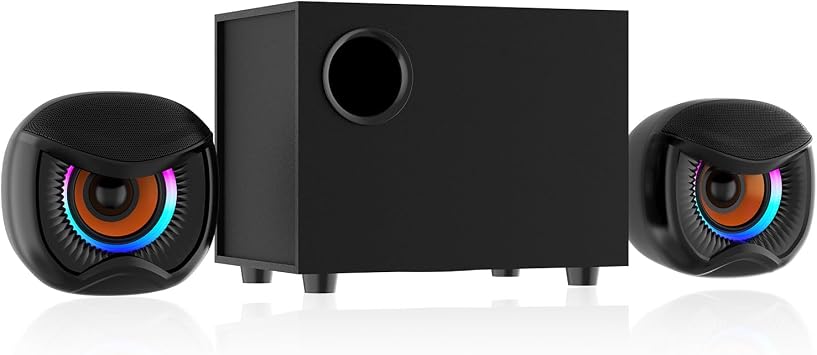 2.1 Computer Speakers, Gaming Stereo System with RGB Subwoofer, Wired USB Powered 3.5mm Auxiliary Speakers for PCs, Laptops, Tablets, Phones - Black