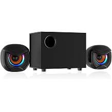 2.1 Computer Speakers, Gaming Stereo System with RGB Subwoofer, Wired USB Powered 3.5mm Auxiliary Speakers for PCs, Laptops, Tablets, Phones - Black