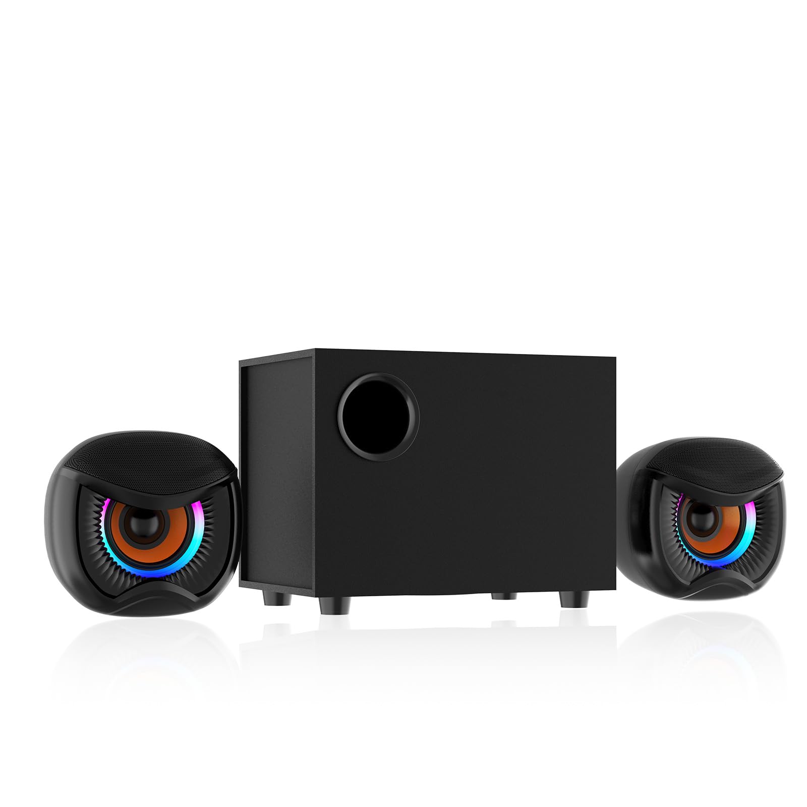 Altoparlanti per computer 2.1, sistema stereo da gioco con subwoofer RGB, altoparlanti ausiliari da 3,5 mm alimentati via USB cablati per PC, laptop, tablet, telefoni - nero