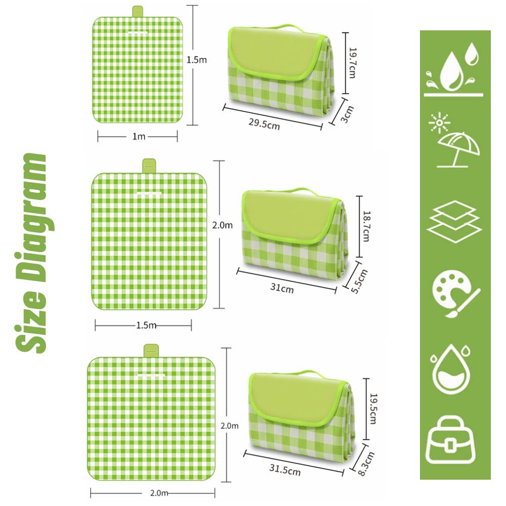 Tapis De Pique-Nique Imperméable 100x150 Cm - Pliable - Vert - Pour Plage, Camping, Jardin