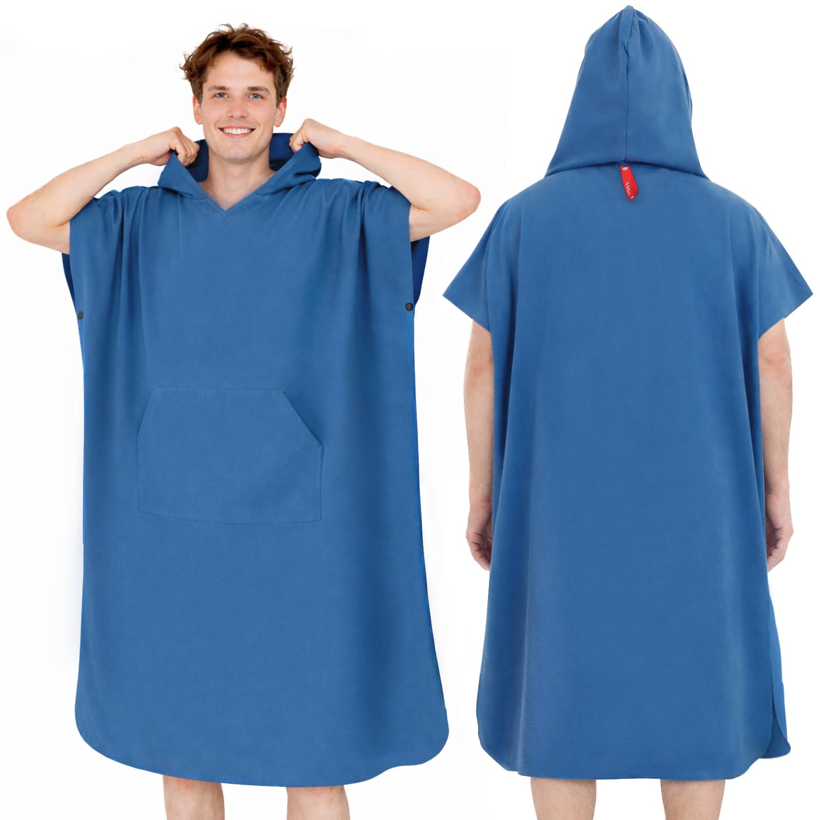 Asde PonDy Mikrofaser Badeponcho Damen & Herren, Umziehhilfe & Handtuch zugleich, Surfponcho Saugstark Schnelltrocknend, Ultraleicht Kompakt Unisex für Wassersport, Surfen, Strand & Camping
