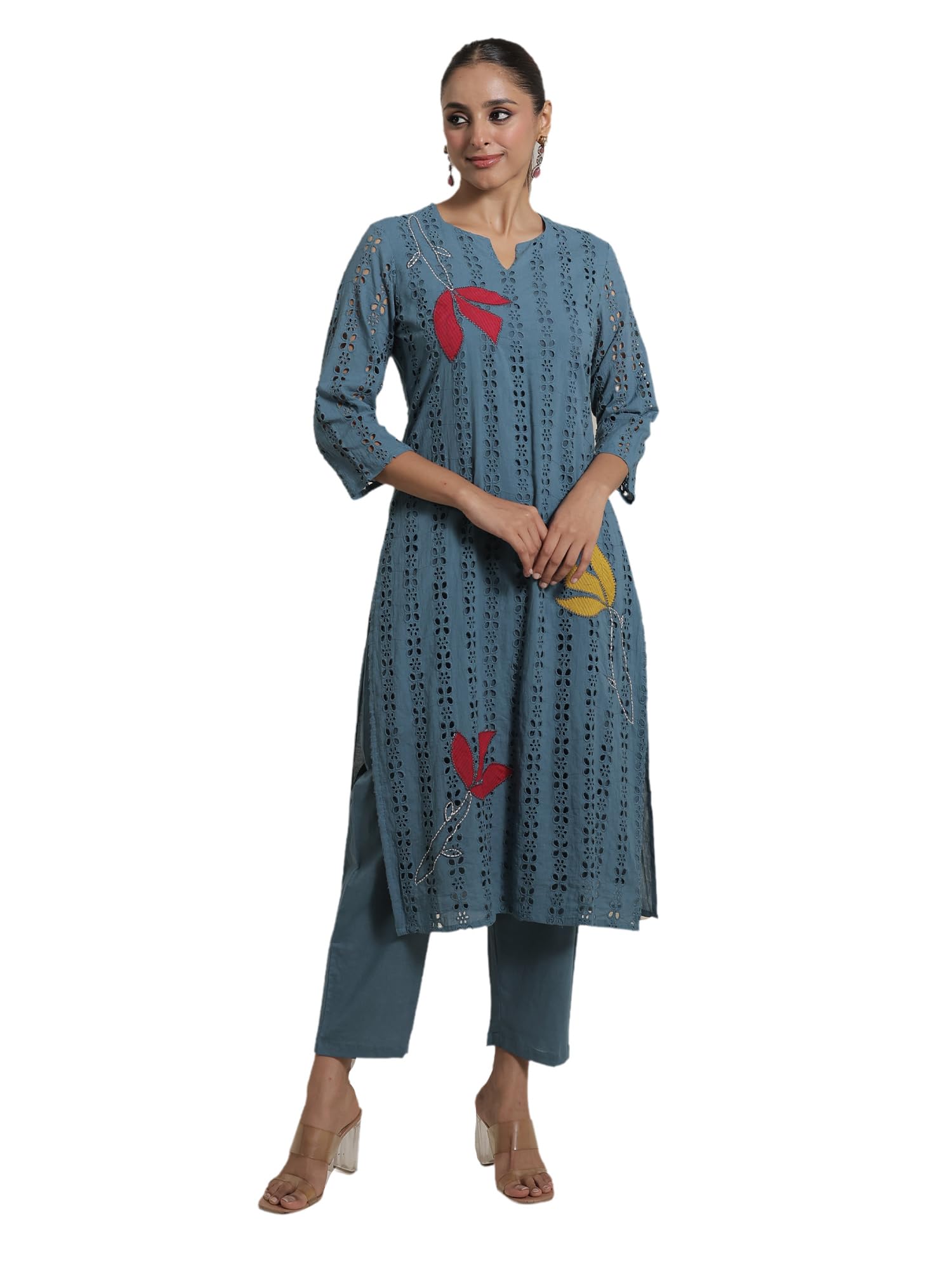 Indo Era Women's Cotton Ethnic Co-Ord Set | Kurta Pant Set | Stylish Cotton Suit Set for Women,12243 | Cord Set For Women Cotton | in neutral