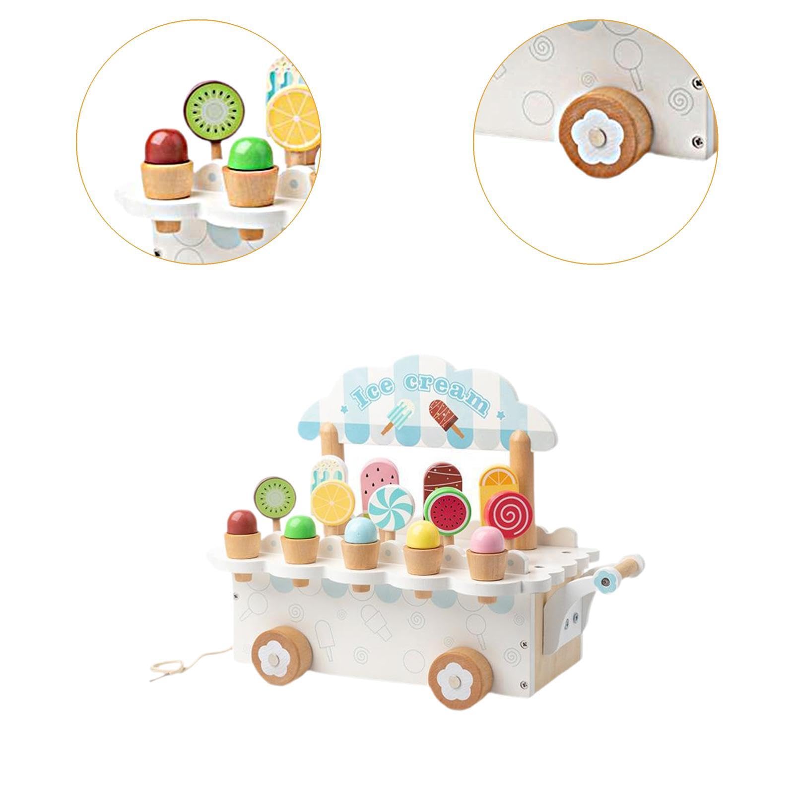 Juego de Helados de Madera, Juguetes de Madera, Accesorios de Cocina, Juego de Juguetes de Comida, Juguete de para Niños Y Niñas, Regalos Navid, Blanco