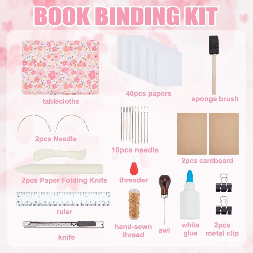 WEBEEDY Kit per rilegatrice fai da te per principianti, 56 pezzi, kit completo per la creazione di libri con ago per rilegatura, strumento pieghevole per carta, filo cerato, punteruolo per forniture