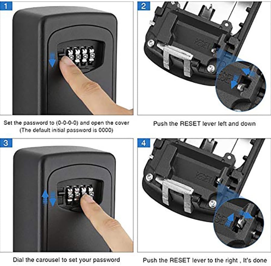 Cerradura Llave Caja Fuerte, Caja de Seguridad con contraseña y combinación de 4 dígitos for Pared, Multicolor, 96 x 75 x 33 mm(Black)