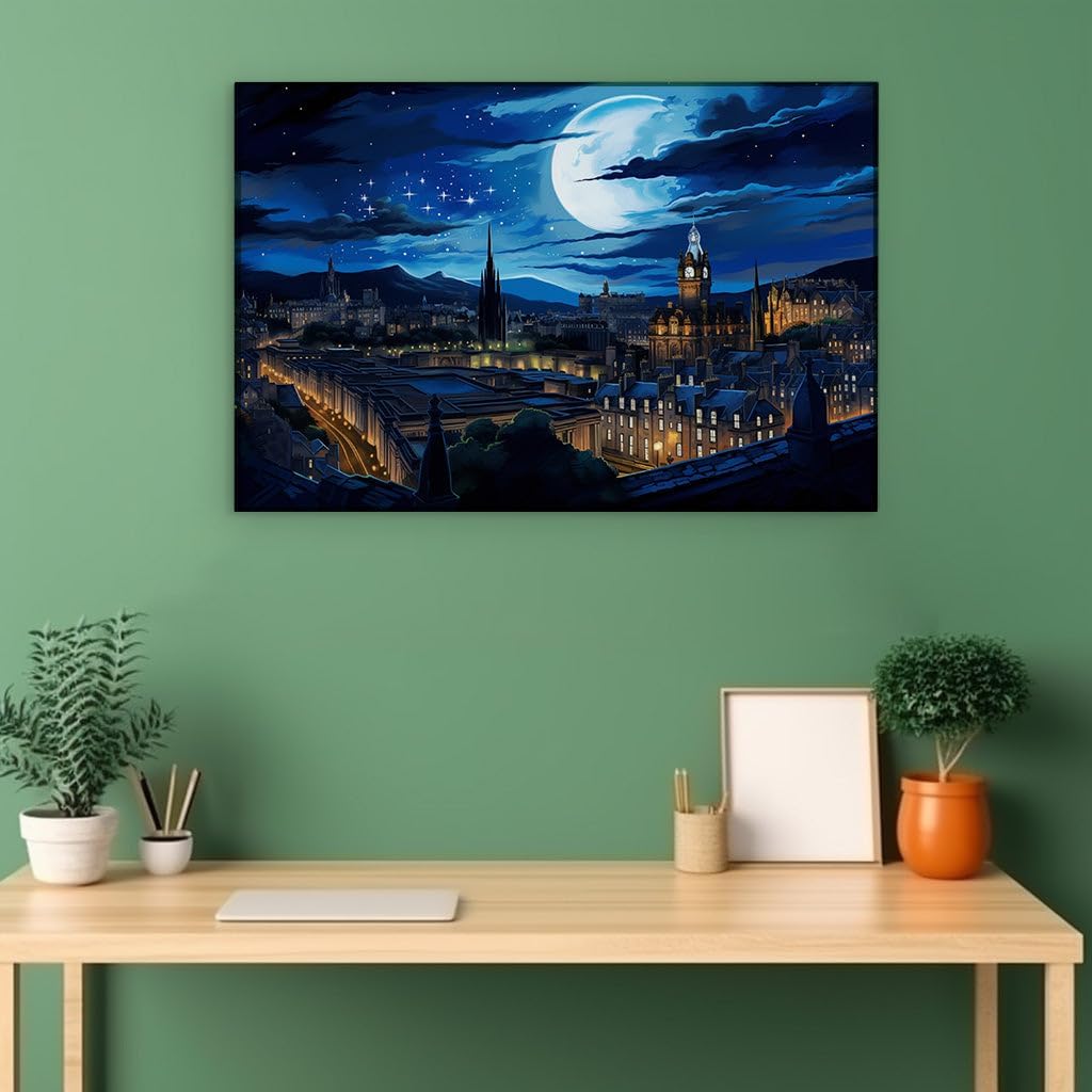 Canvas for Living room. Moonlit Majesty: Architectural Wonders and Timeless Elegance in the Nocturnal Cityscape, 27 x 18 inch Canvas Wall Art - Modern Home Decor