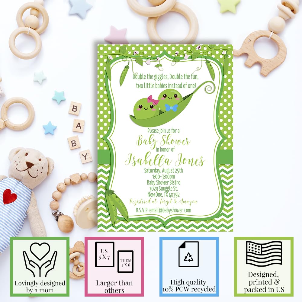 Amanda Creation Custom Baby Shower Invites Pea Pod Baby Shower Invitation 20 5x7 Custom Personalized Invites With Envelopes