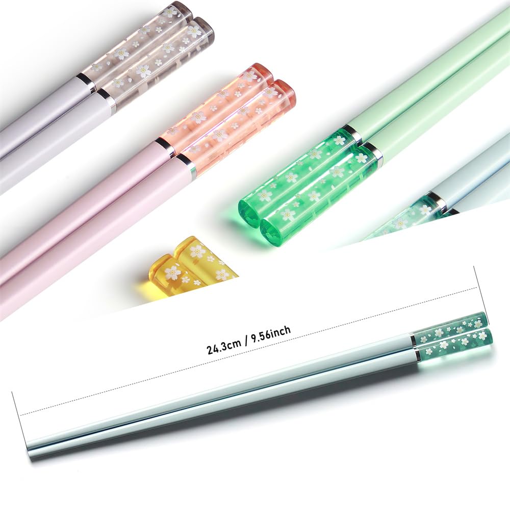 Chopsticks Reusable Dishwasher Safe, AYFDISHS 5 Pairs 9.56 Inches Lightweight Fiberglass Chopstick, Japanese Chinese Sakura Chopstick, Non-slip Chop Sticks, Multicolor