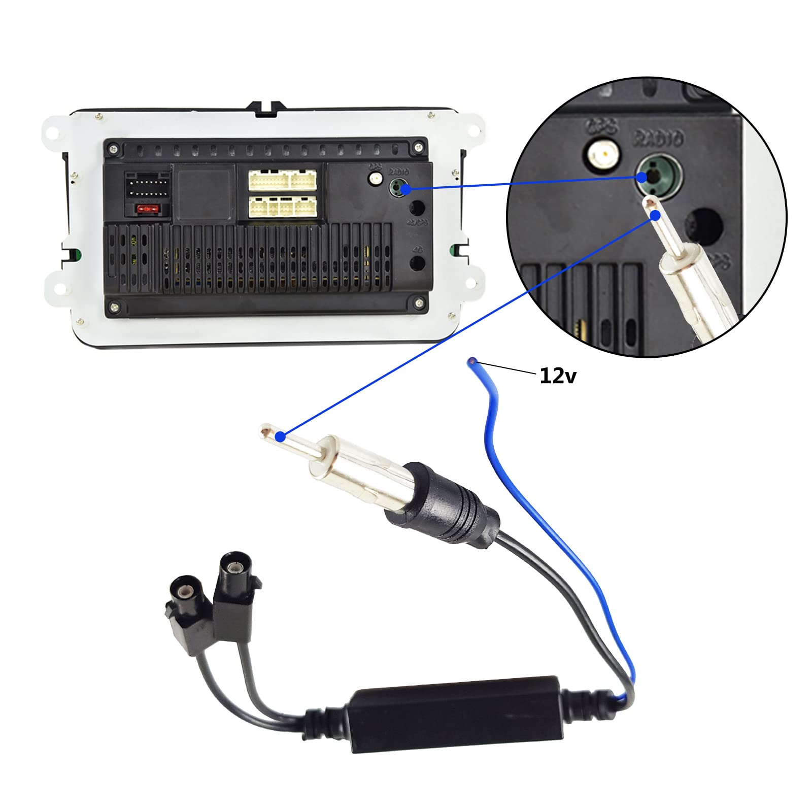 Adaptateur Antenne Double Fakra Mâle Vers DIN ISO Avec Amplificateur Actif 12V – Booster Signal FM/AM Pour Audi, VW, Seat, Skoda