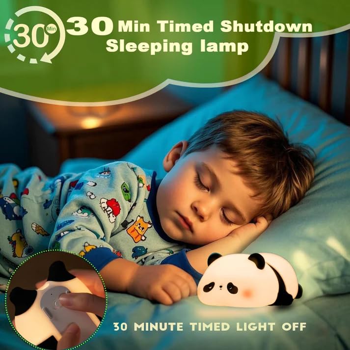 Image of XERGY Cute Sleeping Panda Silicone Night Light - USB Rechargeable, 7 Color Changing, LED Lamp with Tap Control & Timer for Kids, Bedroom, Gifts & Home Decor