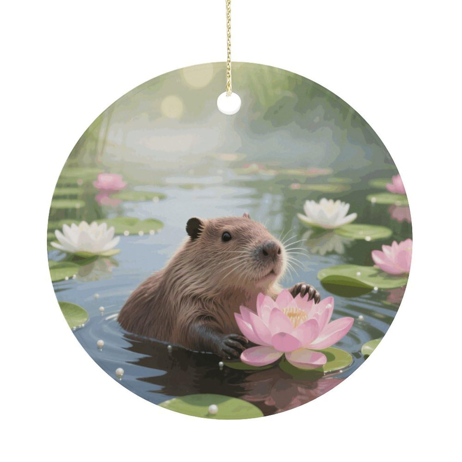 Personalized Christmas Ornaments 2025 Ceramic Hanging Capybara Ornaments with Gold String Double-Sided Vintage Holiday Decorations for Tree Mantel Tabletop Xmas Party Favors