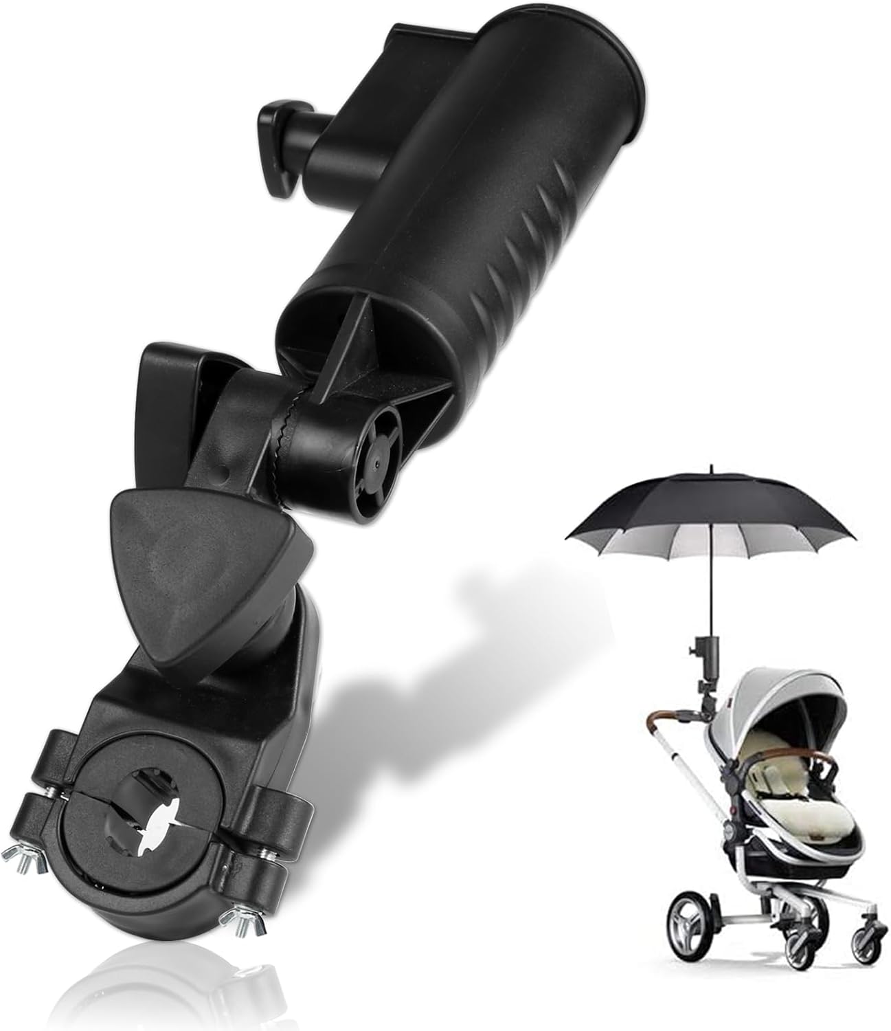 INNOLIFE Universal Golf Push Cart Umbrella Holder - Adjustable 3-Wheel Clip Mounting Attachment for Stroller, Wheelchair, Bicycle, Outdoor Sports Trolley, and Snow Umbrella Frame