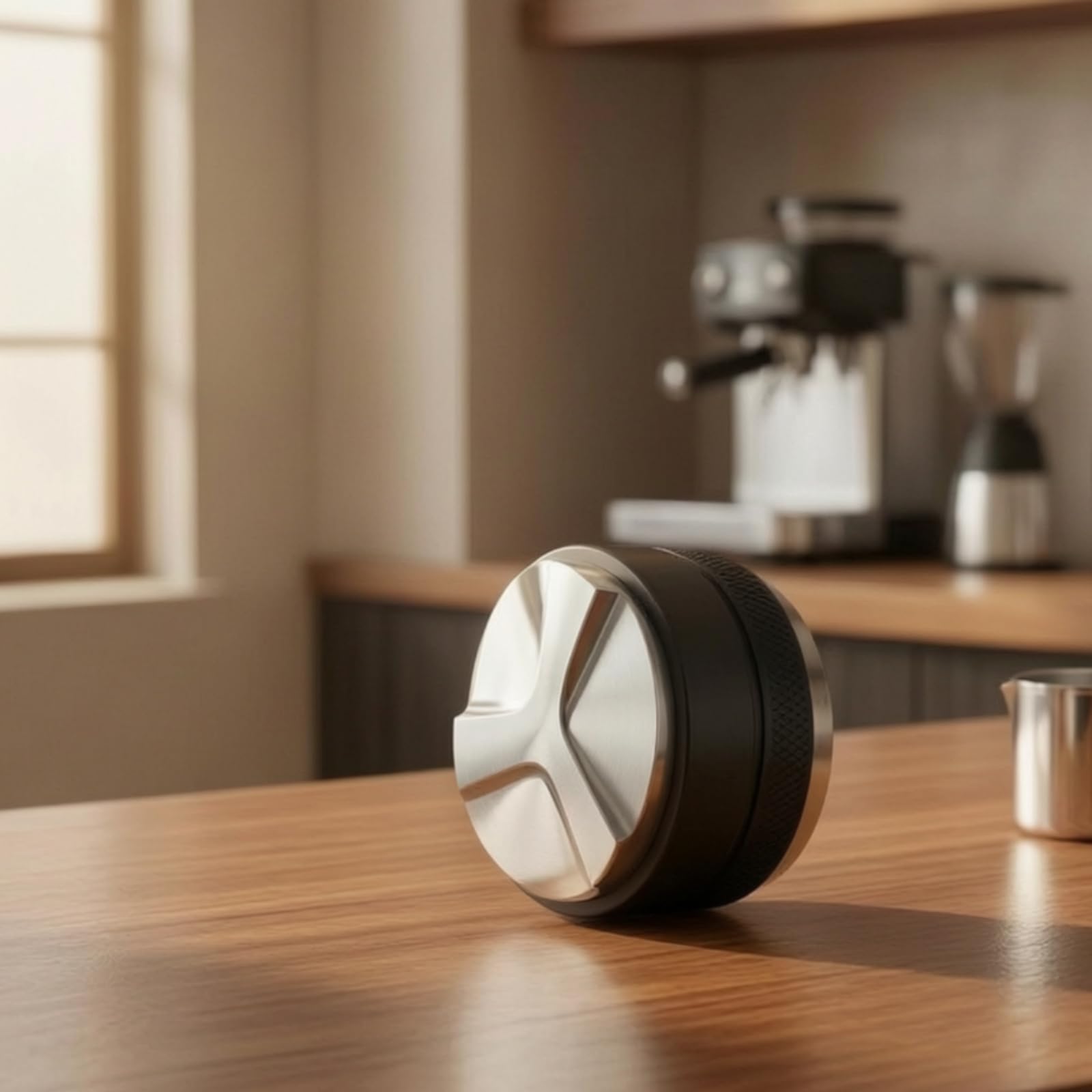 Distributore e Pressino caffè Ergonomico, Modello A Doppia Testa Pesante, Lega di Alluminio con Base in Acciaio Inox 304, Peso Circa 476 G, 58 Mm