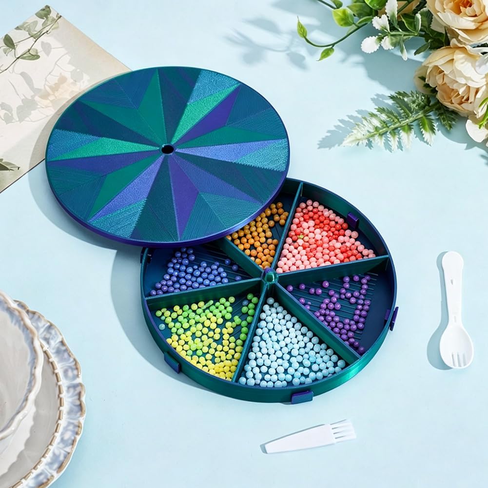WADORN Diamond Art Painting Trays, Round Divided Colorful Trays with Lid Plastic Bead Sorting Tray Organizer Kits with Brush and Spoon for Adults Diamond DIY Art Mosaic Crafting, Black image 5