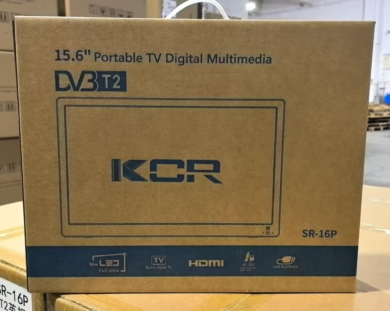 KCR TV digital portátil, TV DVB-T2 de 12 V, entradas HDMI/AV/USB, control remoto, compatible con cargador de coche de 12 V, 15.6 pulgadas, color negro