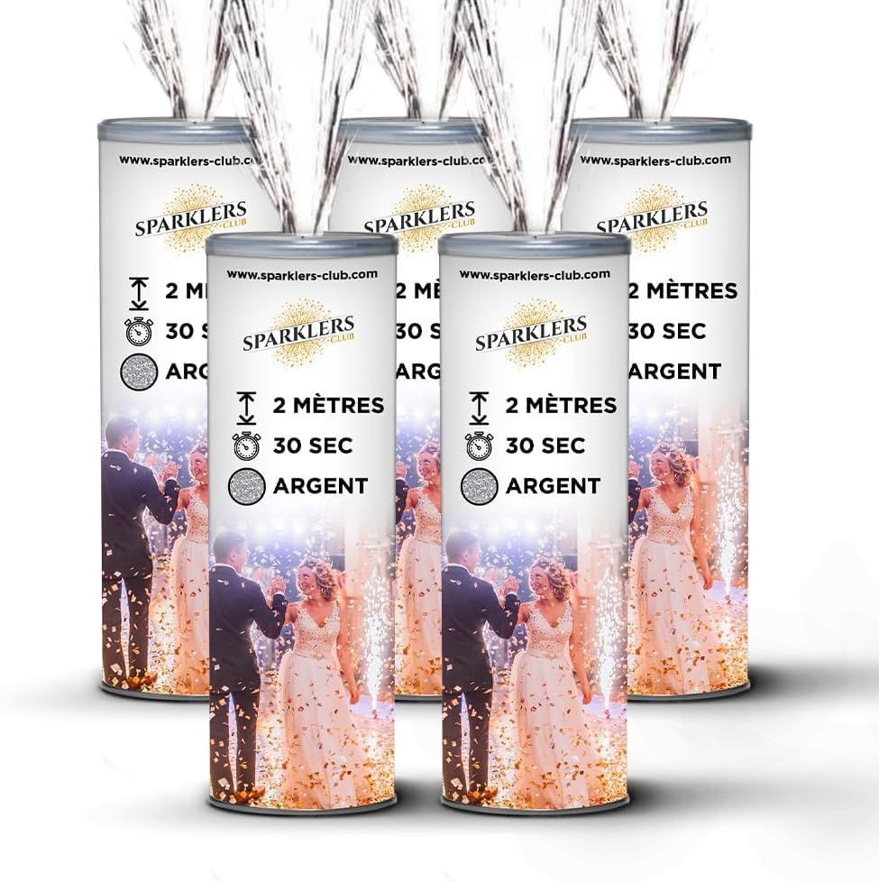 SPARKLERS CLUB Pack 2 Déclencheurs + Jets de Scène couleur - Jet de scène d'Intérieur à Étincelles pour Mariage - Catégorie F1 (Kit 2 White, 10.0, 3 Mètres / 30 Secondes)