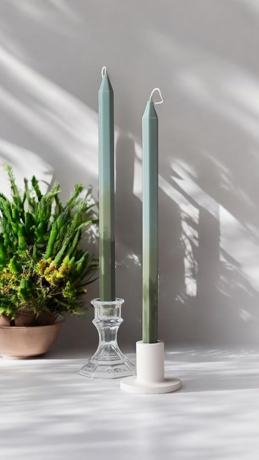 Tall Unscented Hexagonal Multi Color Taper Candles (6 Pack) Smokeless Unscented Taper Candle Long Burning Hand Poured 13.8 inch Candlesticks Ideal for Weddings Dinner Parties Home Decor