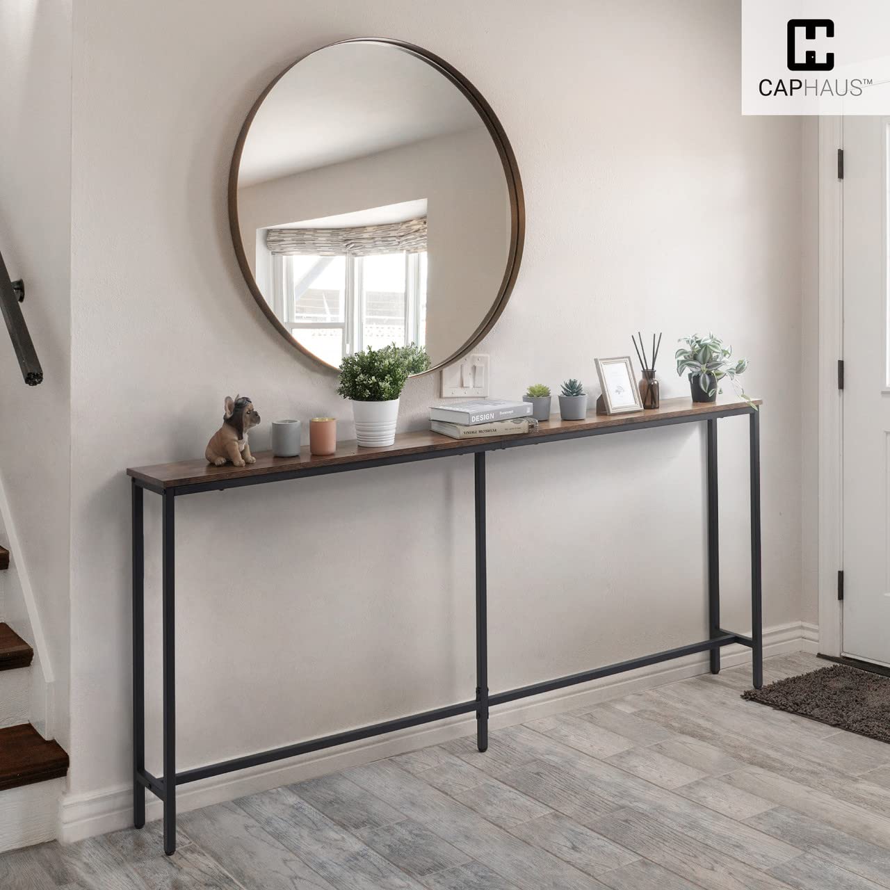 CAPHAUS 47” Narrow Long Console Table for Entryway, Classic Design Sofa Table Narrow Long for Living Room, Skinny Sofa Table, Entrance Table for Hallway, Plant Table, Décor Table, Rustic Oak