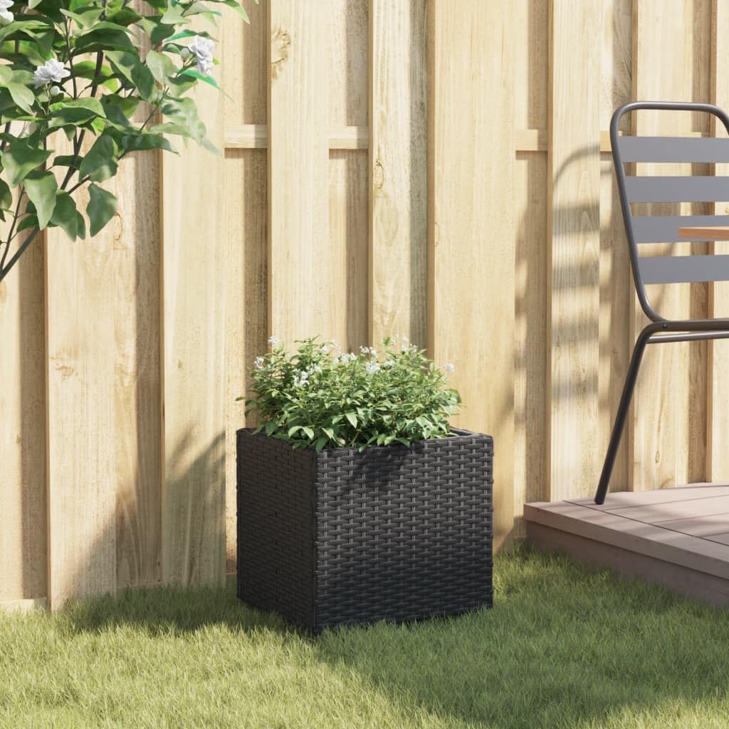 Jardinière Noir en résine tressée 36x30x32 cm avec Cadre Acier et Sac Non tissé, Pot Cache Jardiniere pour Plante Fleur Interieur Exterieur Balcon terrasse Jardin, décoration Durable