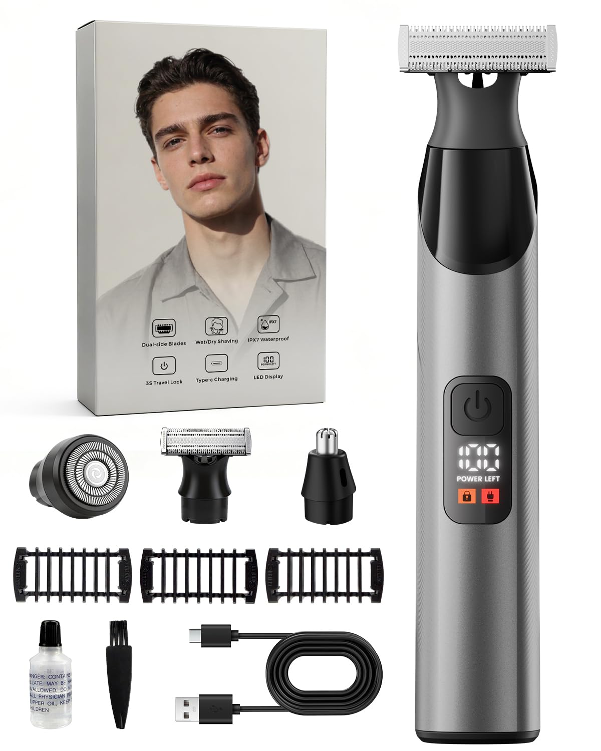 Intimrasierer Mann, Prettywill All-in-One Bodygroomer & Körperrasierer Herren mit Magnetkopf & Doppelklingen, IPX7 Wasserdicht, Elektrischer Rasierer für Ganzkörper & Gesicht, inkl. Aufsteckkämme