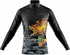Camisa de Pesca Masculina Tucunaré Camuflado Manga Longa Proteção Solar Antimosquito Zíper Gola Alta