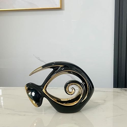 Miniatura 7 de Figuras de peces de cerámica de oro negro, decoración costera del hogar, centros de mesa modernos del océano para sala de estar, comedor, baño,