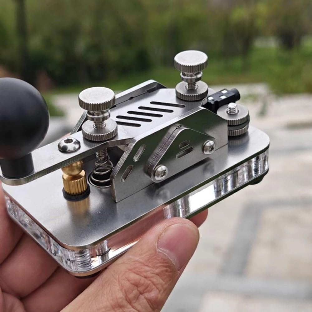 Manual Morse-Code Key, Stainless Steel Telegraph Key with Practice Cable for CW Radio Station, Training Keyer Suitable for Beginners(A)