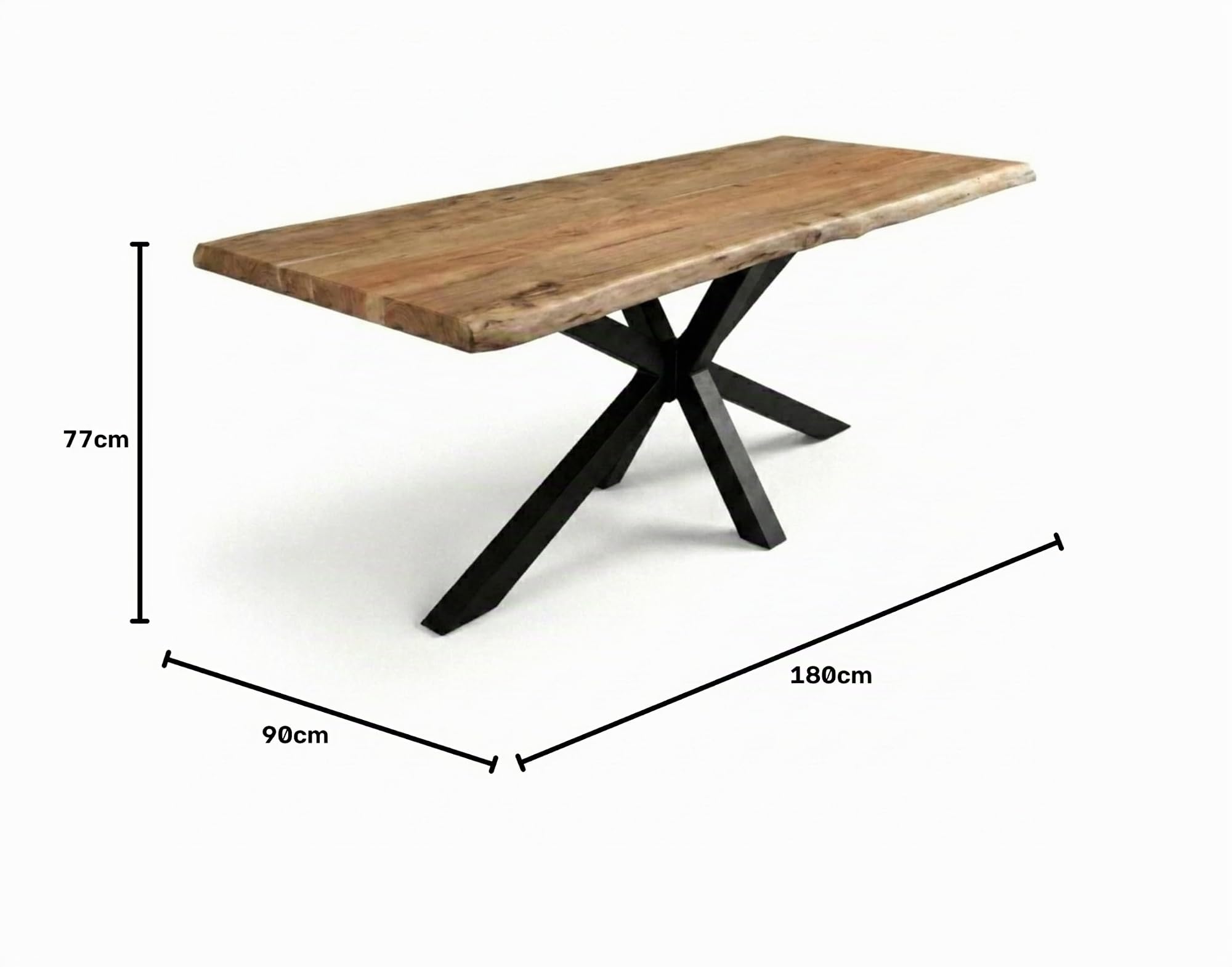 SAM Esstisch Cali 180x90 cm Akazie Natur Spider-Gestell schwarz | Baumkantentisch massiv, Akazienholz naturfarben, Esszimmertisch, Industrial-Design