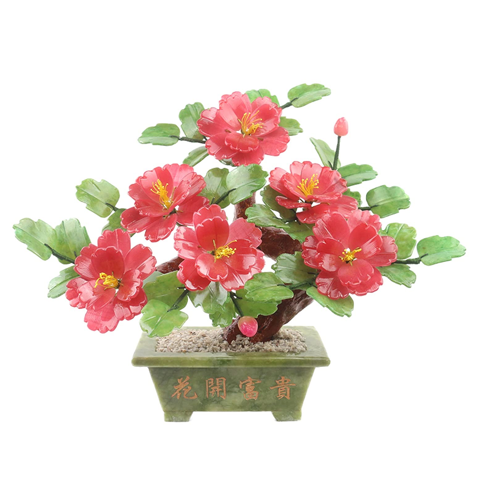 IUokLU Artificial Bonsai Tabletop Bonsai Peony Crafts Bonsai Jade Porch Bonsai Ornaments for Home Office Table Decor Chinese Feng Shui Decoration for Home Office
