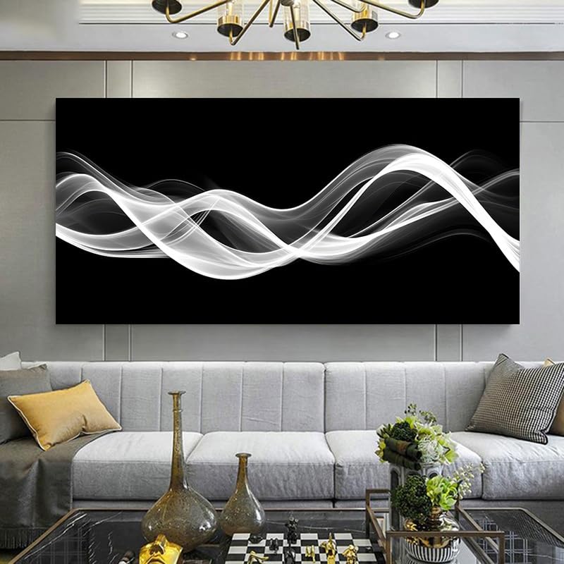 Toile abstraite noir et blanc AEFOUU 35x70cm sans cadre pour salon