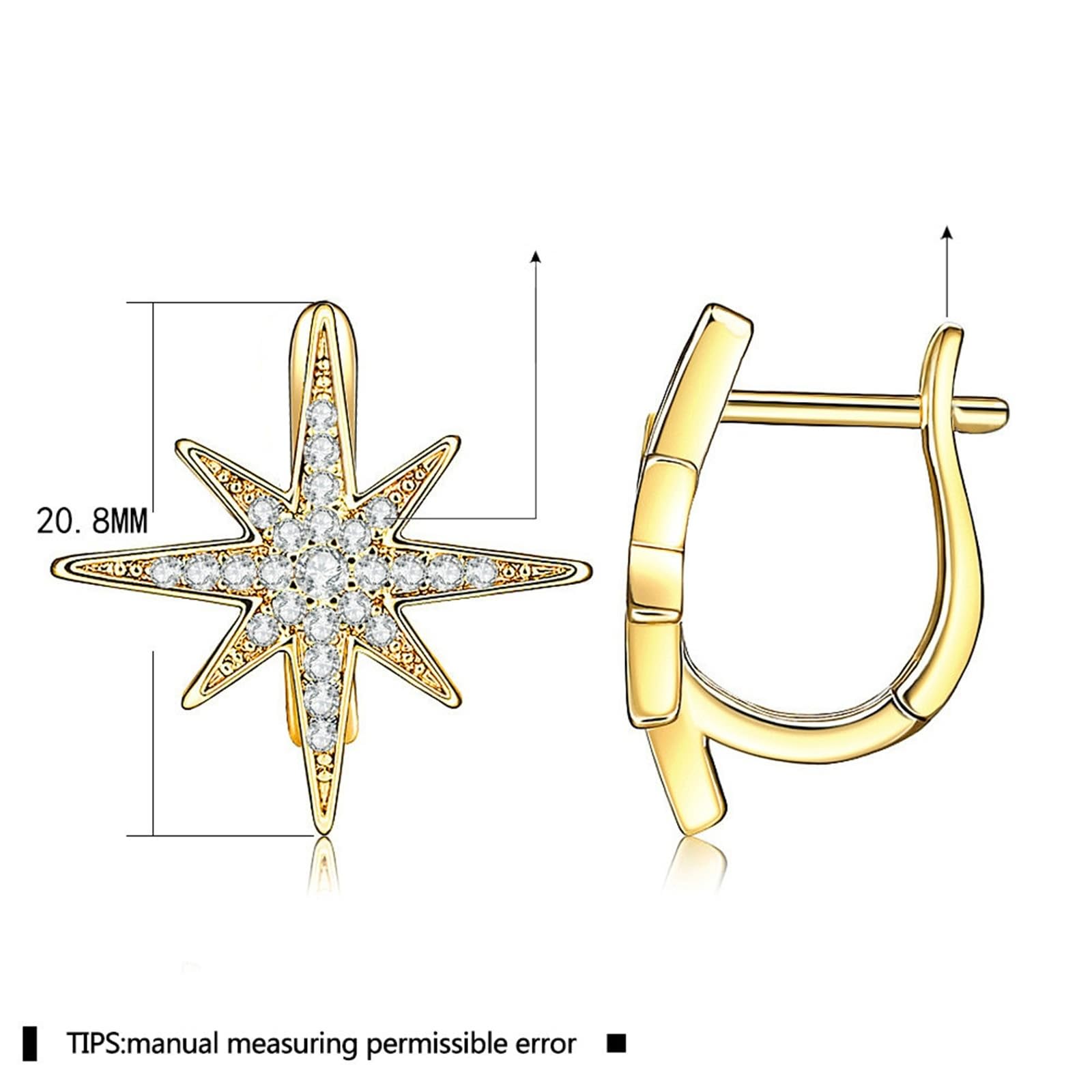 AMDXD Pendientes de oro blanco 585 de 14 quilates, estrella de aro con diamante, pendientes de oro Au585 para mujer, pequeños joyas de oro auténtico