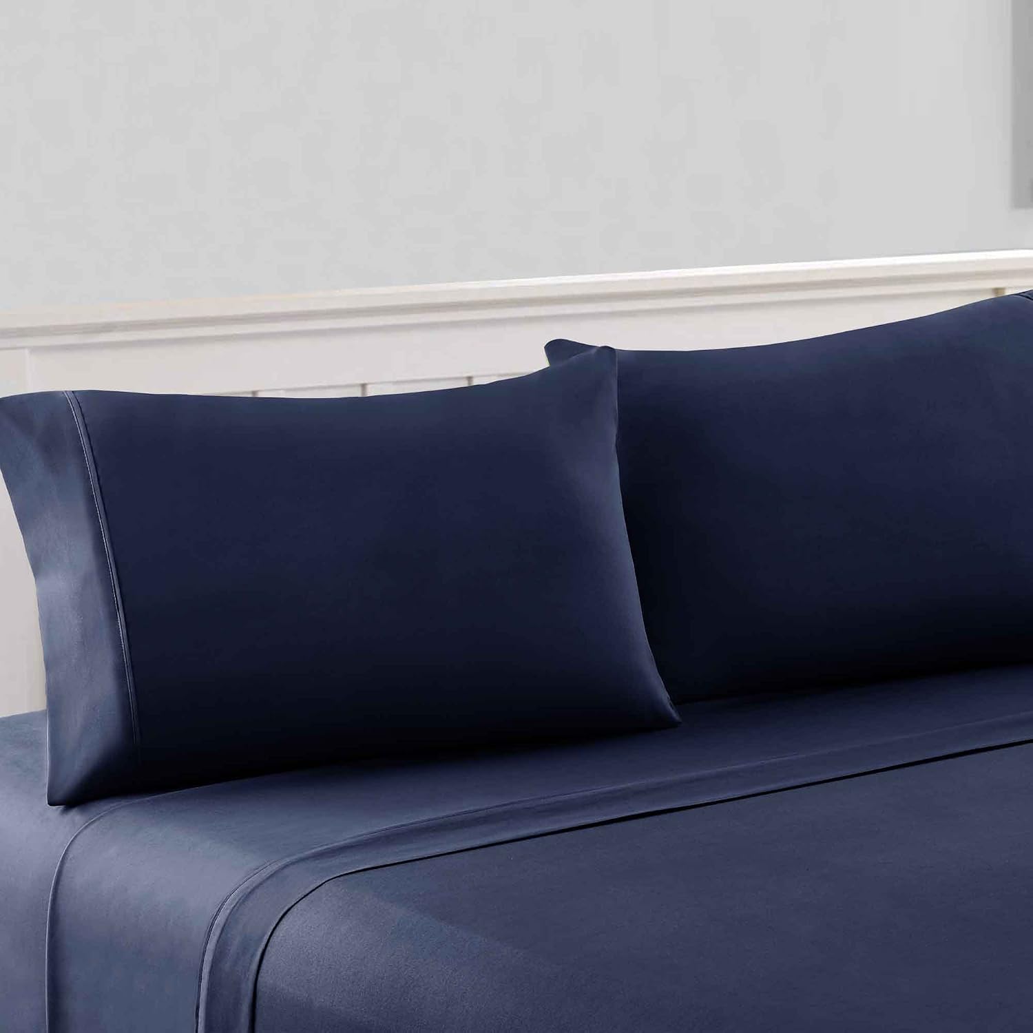 Modern Threads Amrapur Overseas Soft Solid Sheets-100 GSM Luxurious Microfiber Bed Includes Flat, Fitted Sheet with Deep Pockets, & Pillowcases, King, Navy
