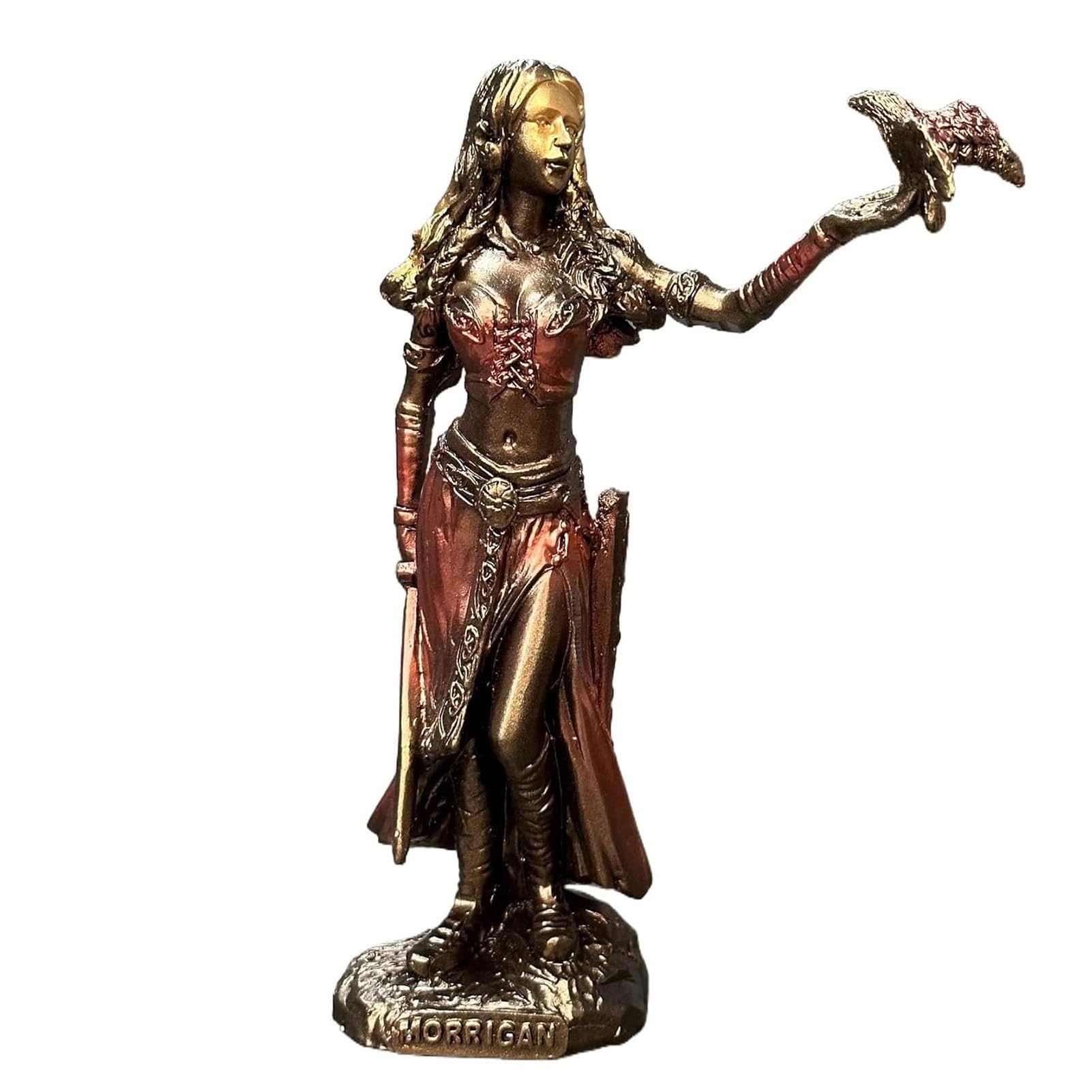 Joufning One Color Art Statue - Desktop Decoration Sculpture, Celtic Goddess Morrigan With Crow And Sword Bronze Finish Sculptures, Synthetic Resin Figurine, Elegant Artistic Ornaments