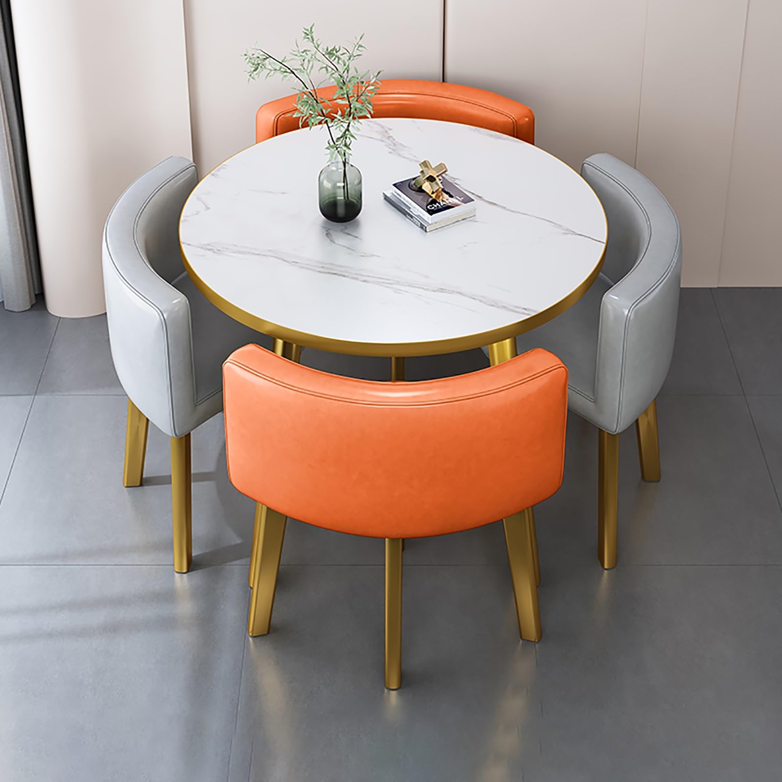 Round Dining Table Set for 4 with Marble Top and Chairs Office Reception Desk and Chair Set Suitable for Lounge Living Room Modern Furniture Dining Set,Double Spell-k-Circle-Cortex