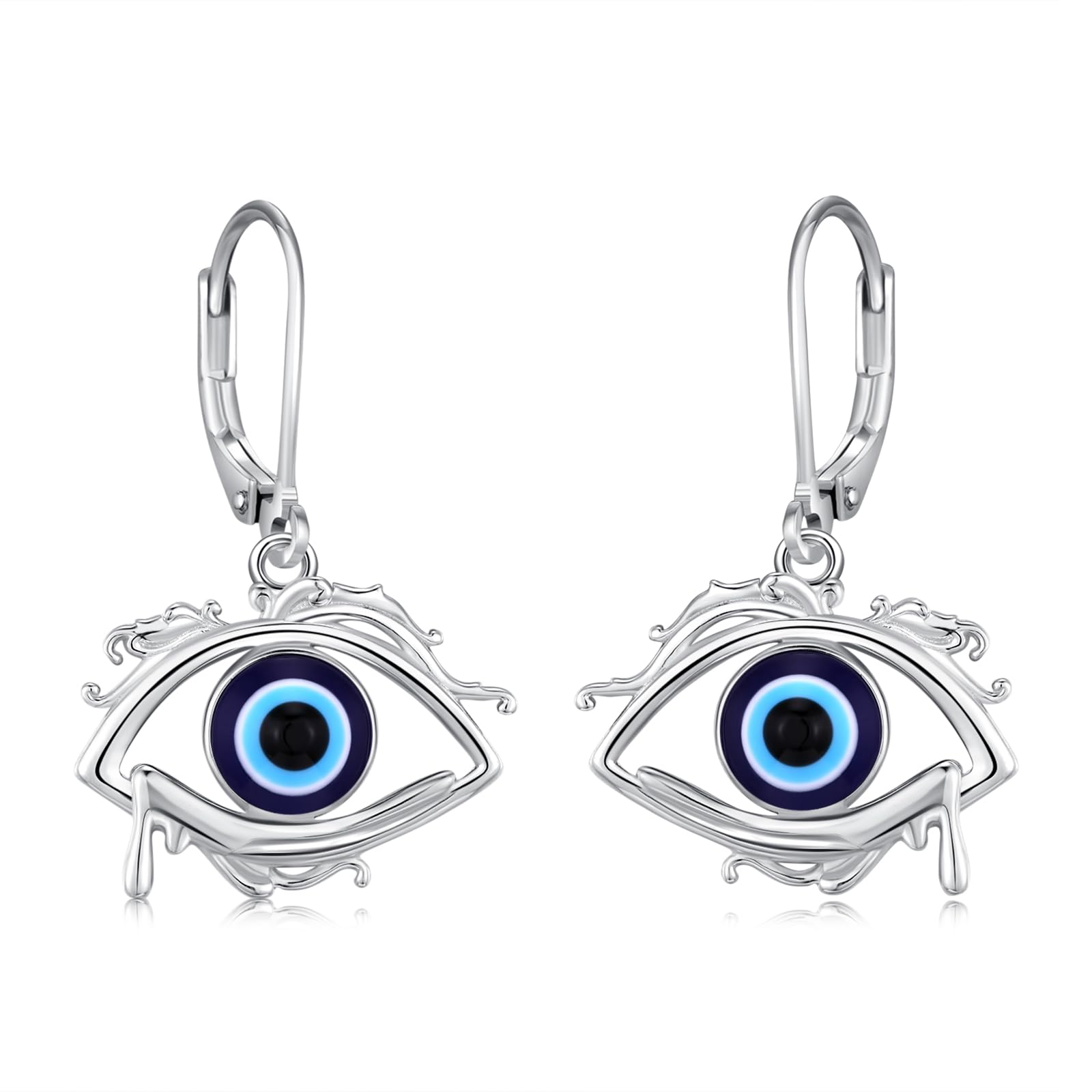 Pendientes de plata de ley 925 contra el mal de ojo azul, con cierre de palanca, protección contra el mal de ojo, joyería de regalo para mujeres y niñas, Plata de ley