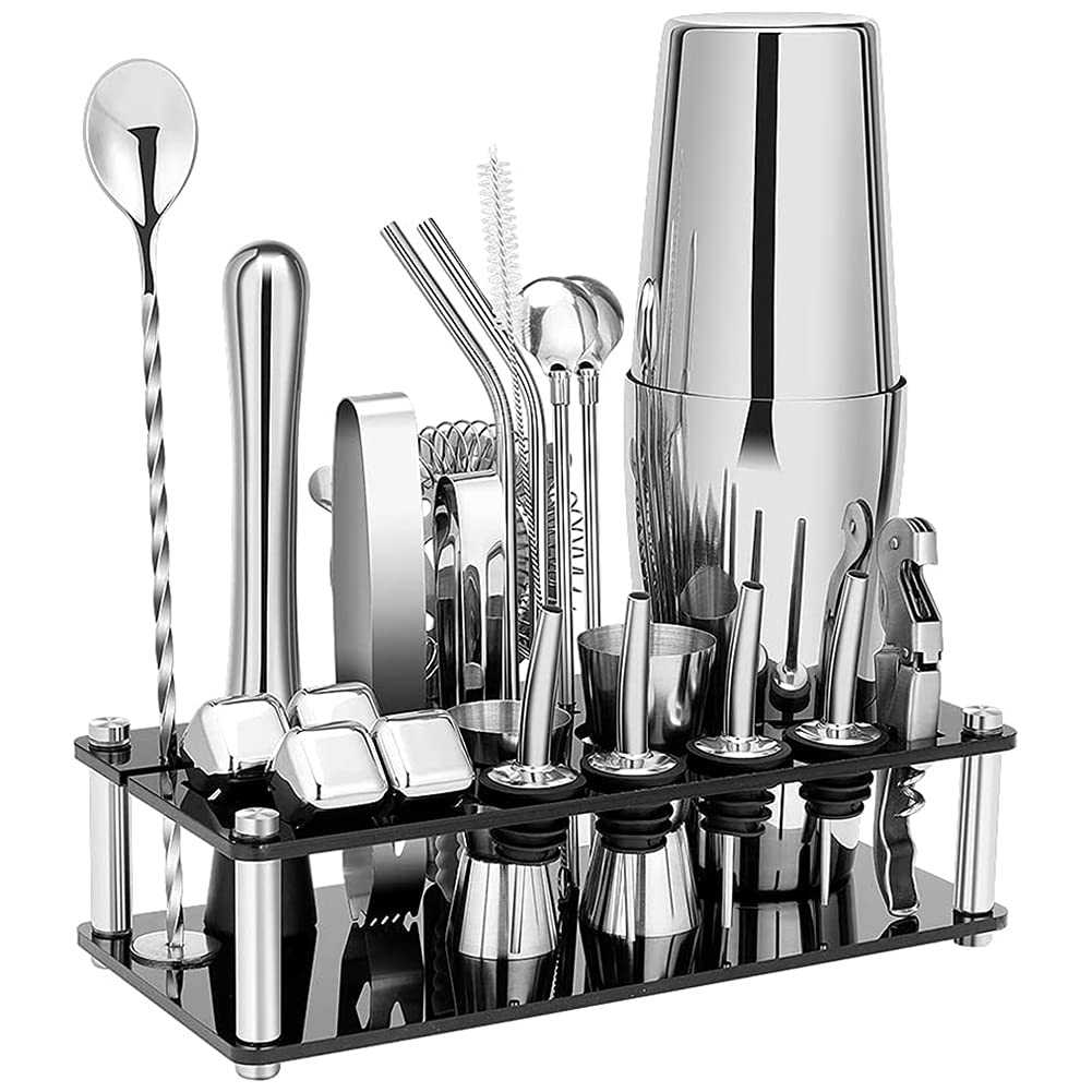 CTRLZS Cocktail Shaker Set, Boston Stainless Steel Bartender Kit with Acrylic Stand & Cocktail Recipes Booklet