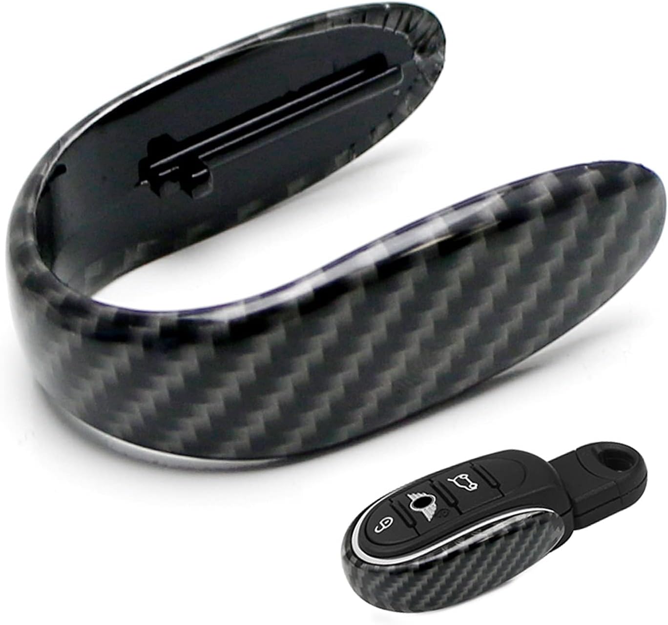 iJDMTOY Slim Size Carbon Fiber Pattern Style Key Fob Shell Compatible with Mini Cooper 3rd Gen F55 F56 F57 F54 F60 Smart Key Fob