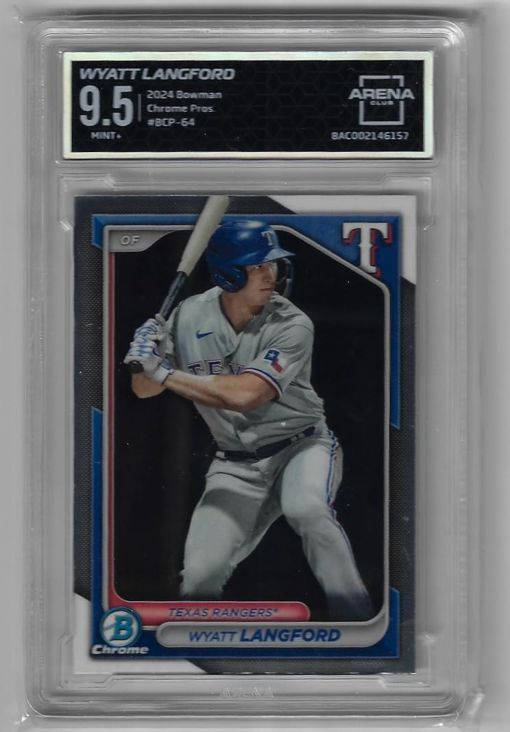 Wyatt Langford Arena Club Graded Mint+ 9.5 Bowman Chrome Prospect Collectible Baseball Card - 2024 Bowman Baseball Card #BCP-64 (Rangers)