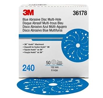 Hookit 36178 Blue Abrasive Disc (Multi-Hole 6 in 240 Grade 50 Discs per Box)