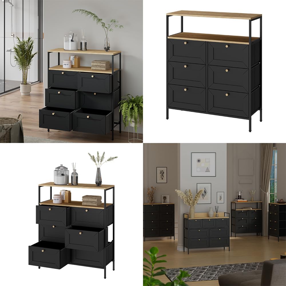 Vicco Cassettiera Belaro, Nero, 80 x 95 cm | con 6 cassetti, adatto per riporre utensili da cucina e stoviglie